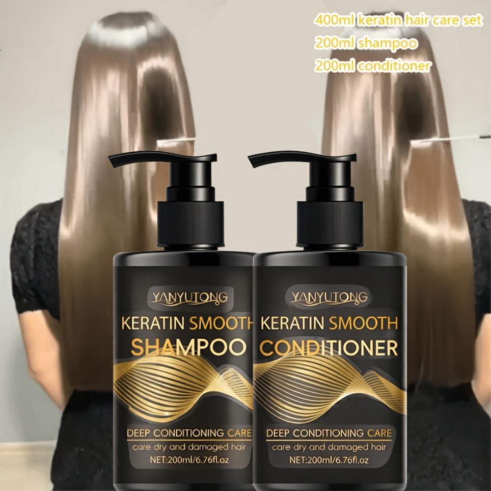 Keratin Shampoo and Conditioner Set Repairs Breakage Split Ends Moisturizes Scalp for Color-Treated Heat Damaged Dry Frizzy H