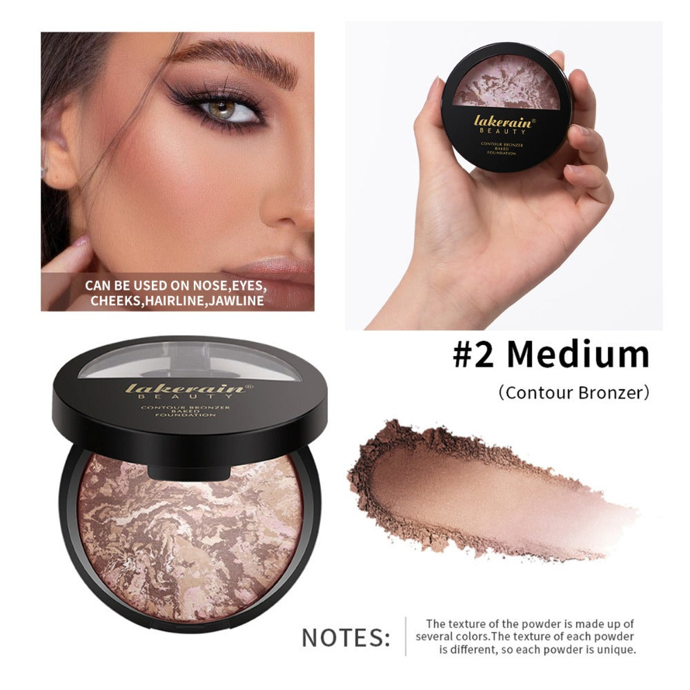 Marble Baked Contour Palette Set 2-Piece Kit with Color Correcting Foundation Powder, for Makeup, Travel and Everyday Vanity 