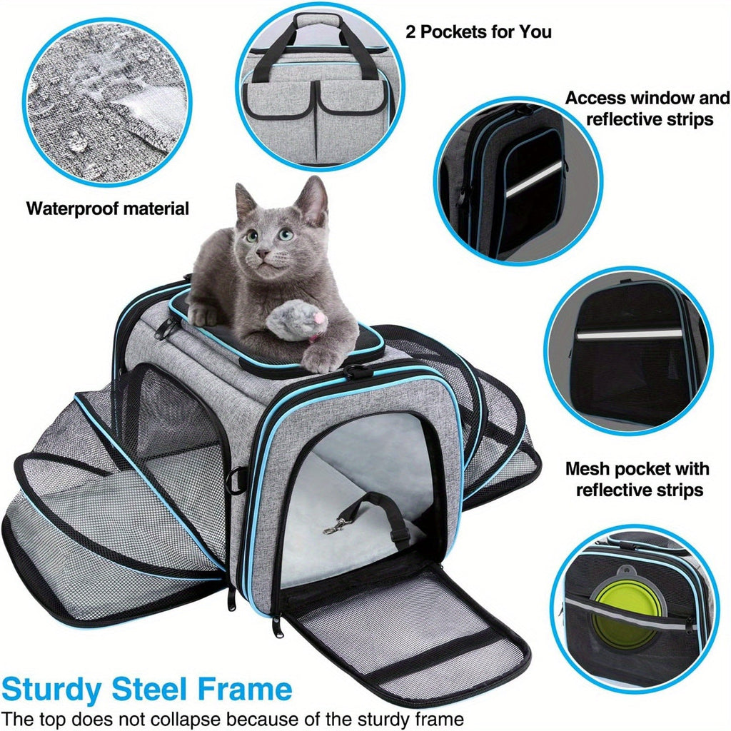 Expandable Pet Carrier Tote with Two Zip-Open Mesh Side Sections and Small or Large Size Options — image 5