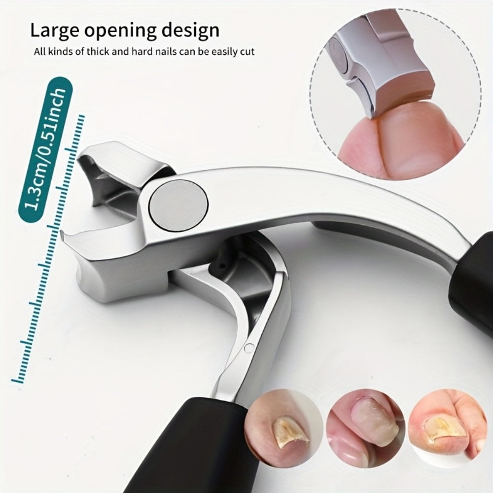 Wide-Jaw Nail Clipper and File Set, Two-Piece Black-Handle Kit with Curved Concave Edge and Stainless-Steel-Labeled Component