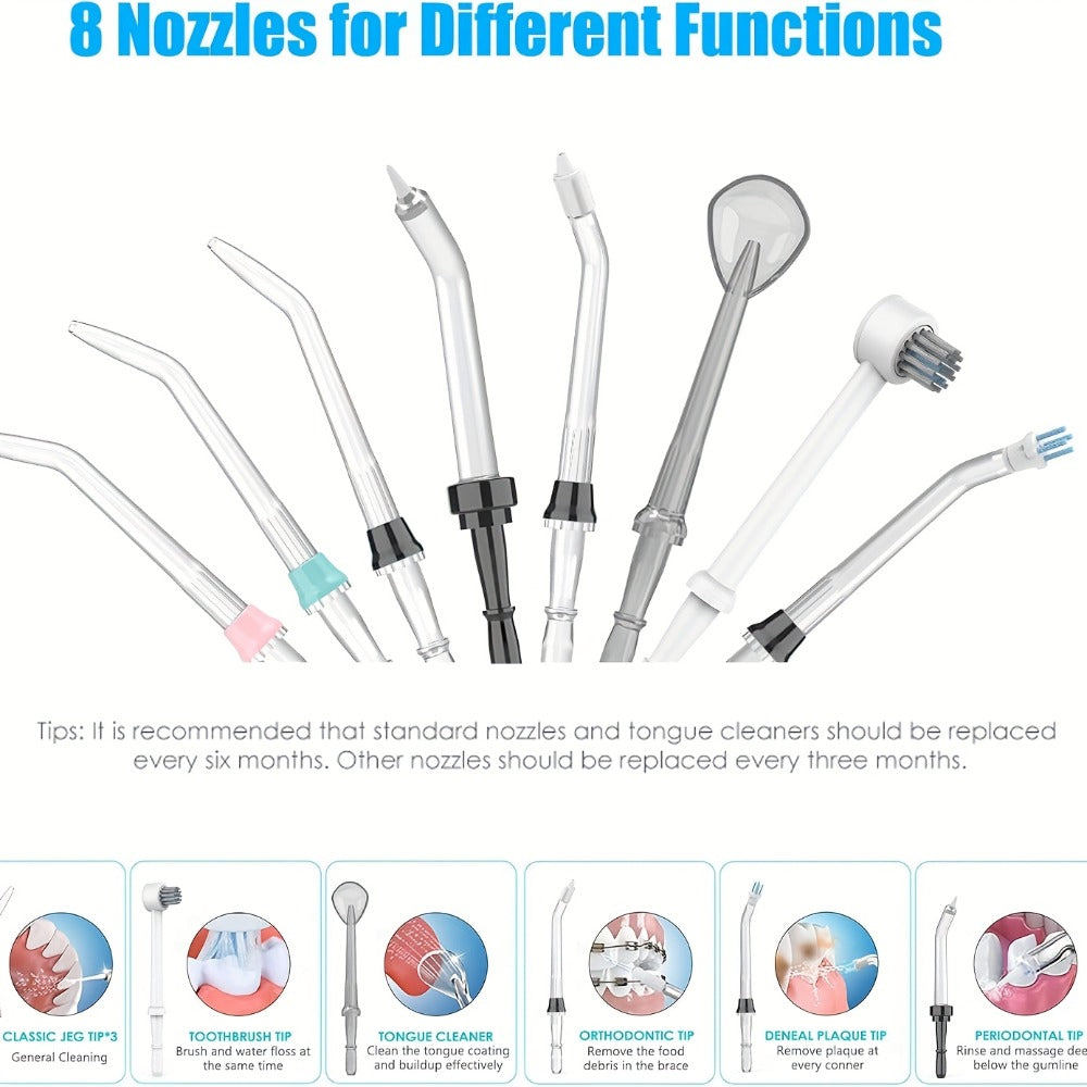Water Flosser for Teeth & Braces 600ml Large Tank – 10 Adjustable Pressure Levels 8 Nozzles IPX4 Waterproof Professional Oral