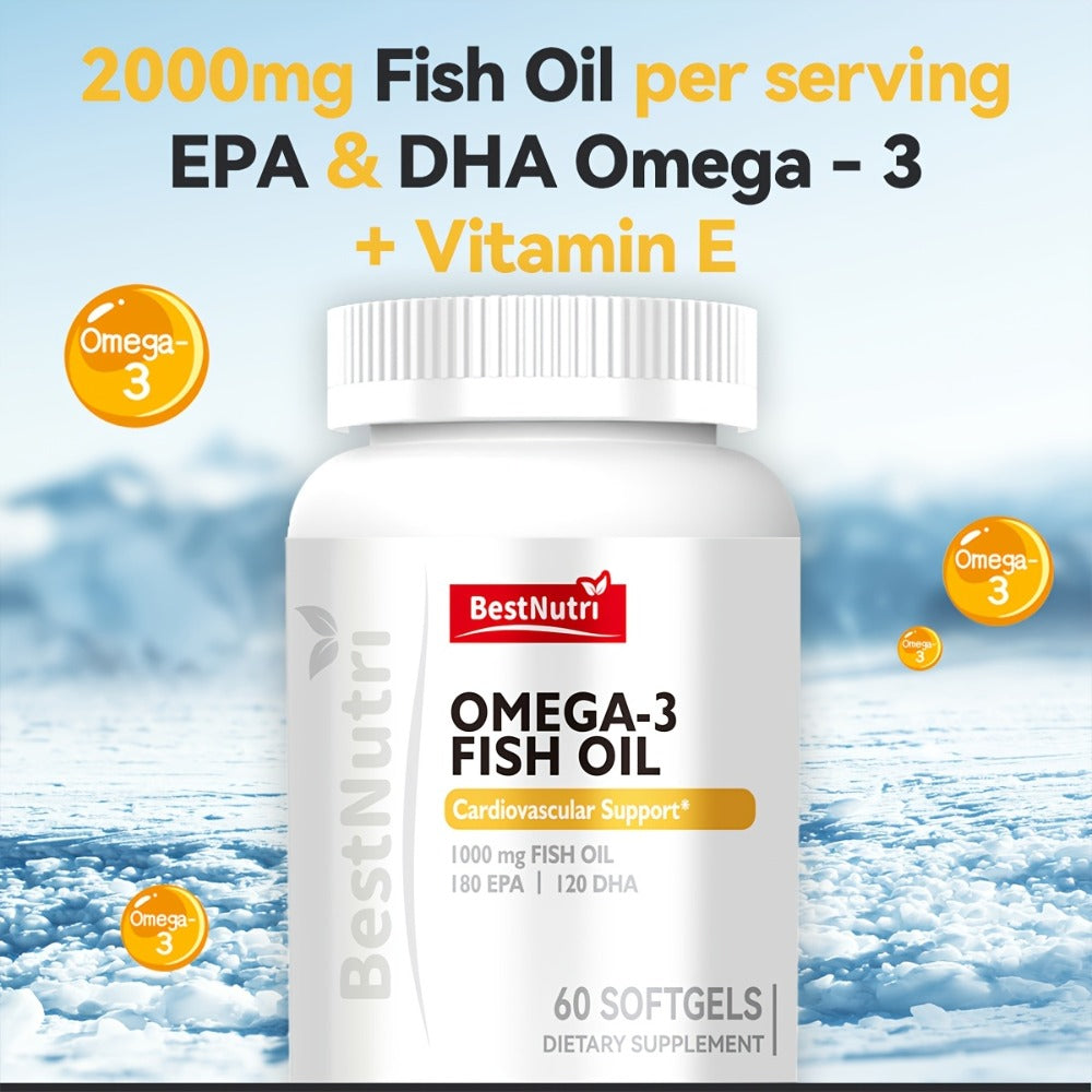 Omega-3 Fish Oil 2000mg Softgels with EPA & DHA, Cold-Extracted CGMP, Brain Vitality Heart Health Anti-Inflammatory Support —
