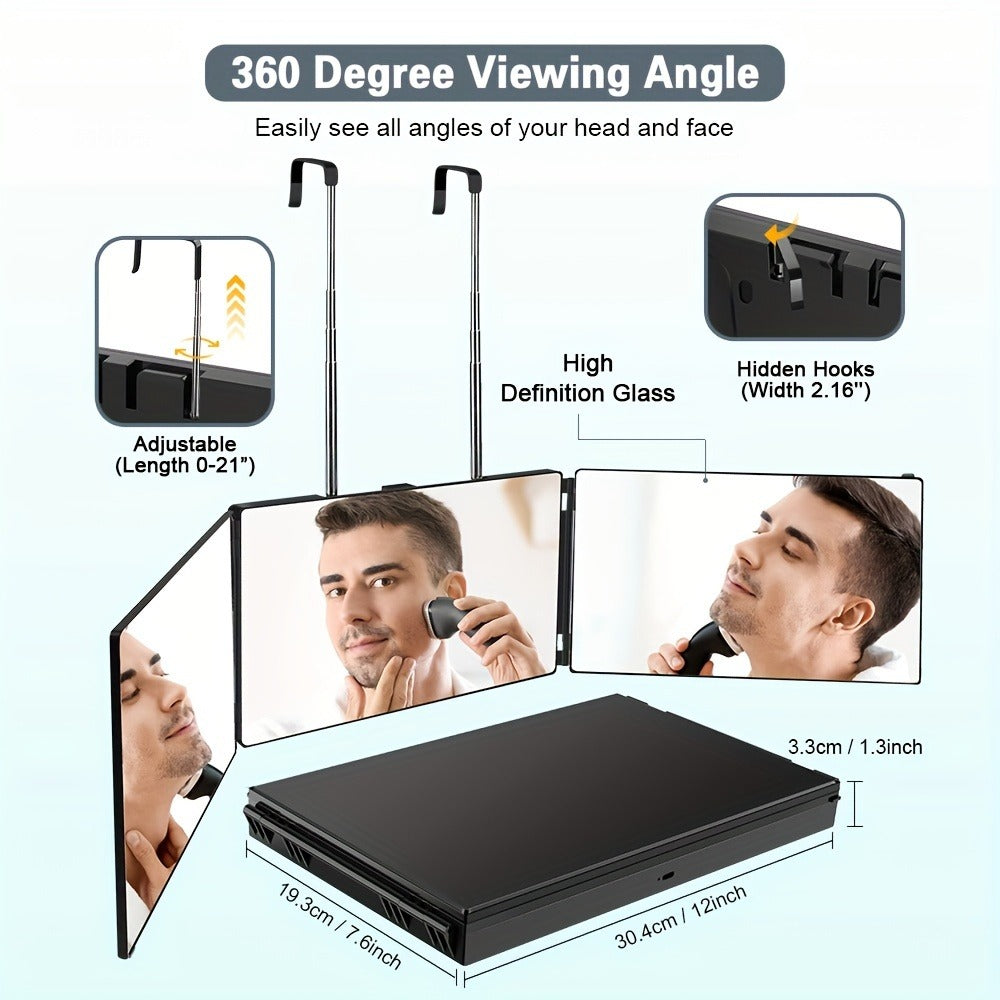 3 Way Mirror for Self Hair Cutting 360° Trifold Barber Mirror Set – Anti-Fog HD Glass, Oil-Rubbed Finish — image 7