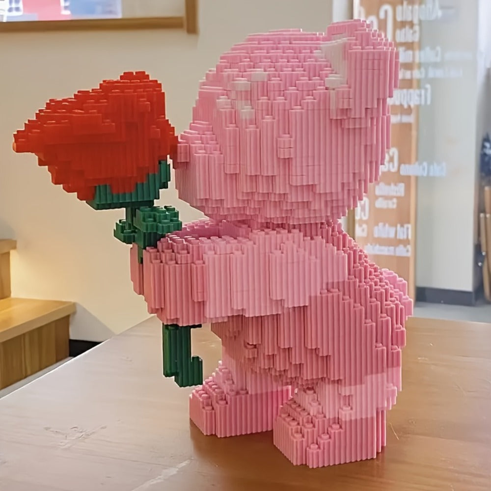 Rose Bear Building Blocks Set 4051 Pieces – Romantic Bear Holding Rose Brick Model Kit High-Difficulty Display Build — image 