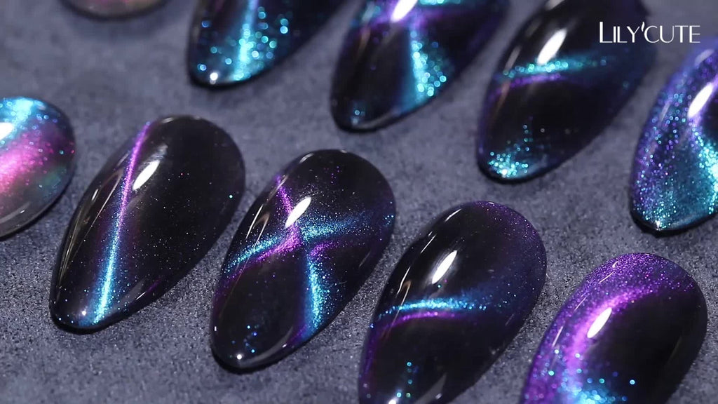 Gel Nail Polish 8-Piece Aurora Magnetic Cat-Eye Set with Black-Crystal Glitter and 3D Light-Shifting Finish for UV/LED Cure —