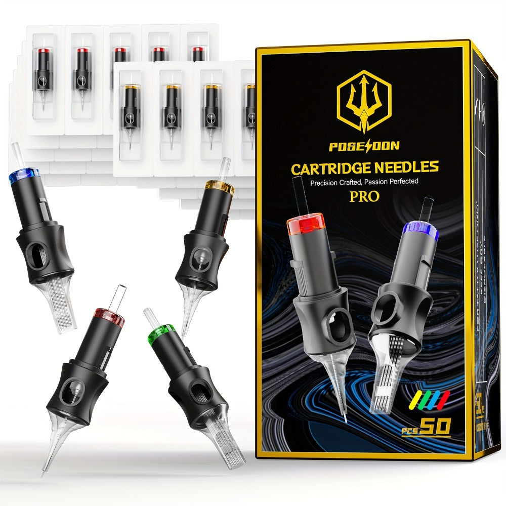 Tattoo Cartridge Needles with POSEIDON V5 Label, 50-Piece Mixed or Round Liner Pack Options — image 1