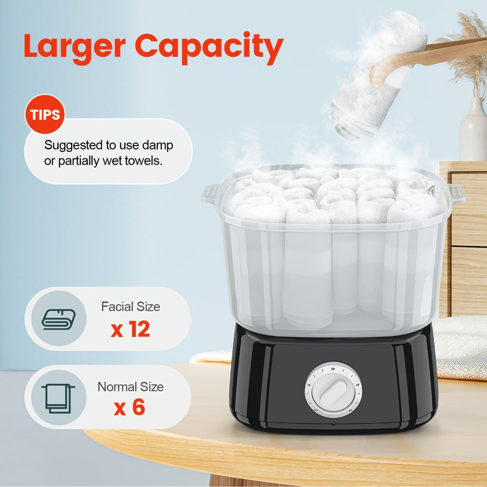Compact Countertop Towel Steamer with Rotary Control, Black or White Base and Removable Clear Container — image 10