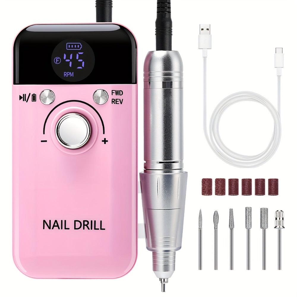 Electric Nail Drill 45000 RPM Rechargeable Kit with LCD Display and V6 Pink or White Options — image 3