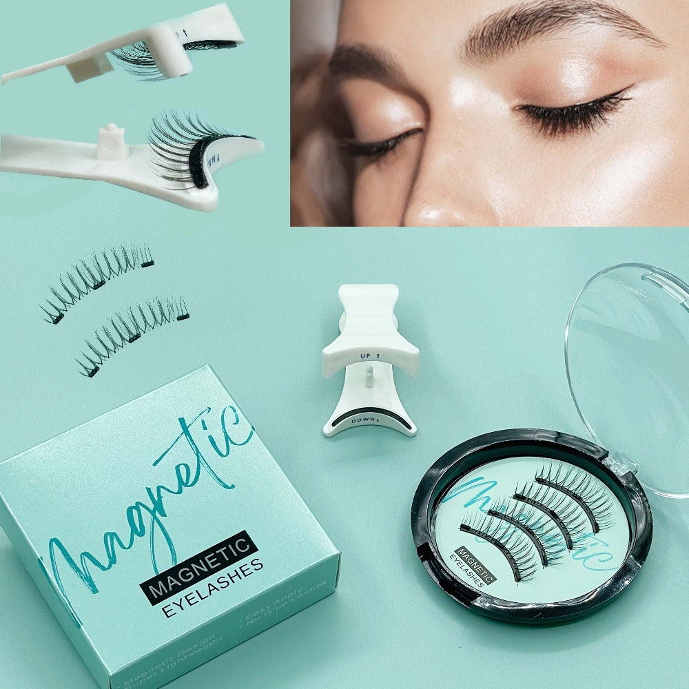 CX159-1 Natural-Style Magnetic False Eyelash Pair with White Curved Applicator and Round Case — image 2
