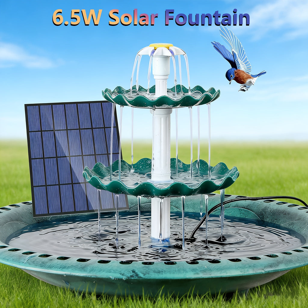Three-Tier Solar Bird Bath Fountain with 3.5W Dark Green Option and Detachable Cascade Components — image 3
