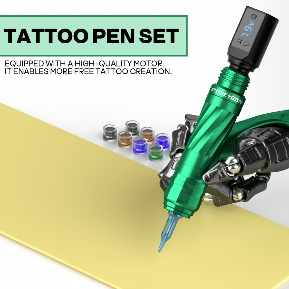 Tattoo Machine Kit POSEIDON V3 PRO LTK06 Wireless Pen with Extra 1400mAh Battery, LCD, 20 Cartridges and 6 Inks — image 7