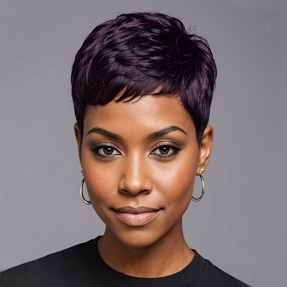 Short Pixie Cut Wig Body Wave Colored Synthetic 4 Inch 120% Density Rose Net Cap Heat Resistant Brown Red Burgundy Black for 
