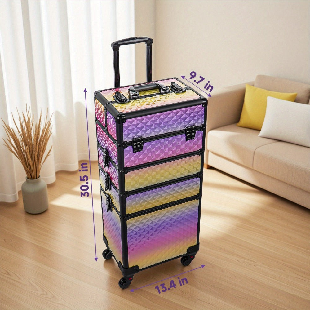 Makeup Train Case in a Large Rolling 4-in-1 Trolley Design with 360 Degree Swivel Wheels for Professional Salon Use — image 7