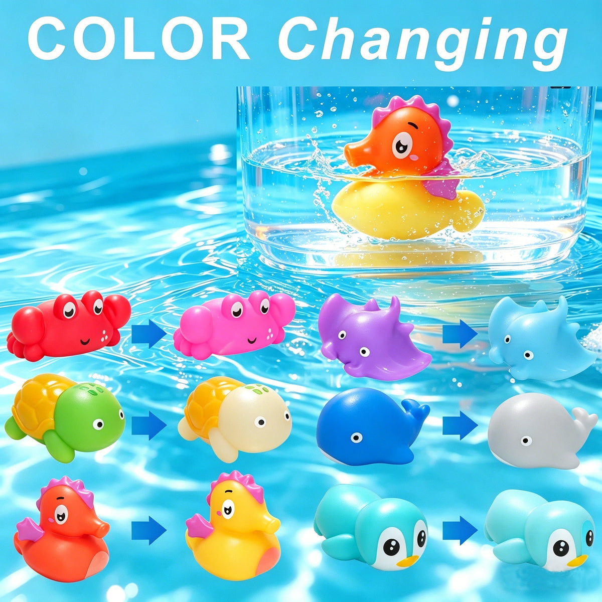 Six-Piece No-Hole Color-Changing Sea Animal Bath Toy Set with Six Shapes for Supervised Water Play — image 1