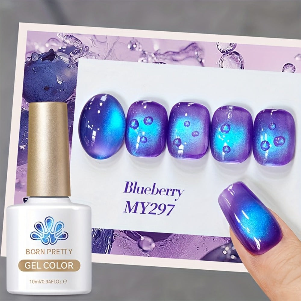 Cat Eye Magnetic Gel Nail Polish 10ml – Blueberry Glitter Purple Blue Glass Bead Sparkling Effect, UV LED Semi-Permanent Gel 
