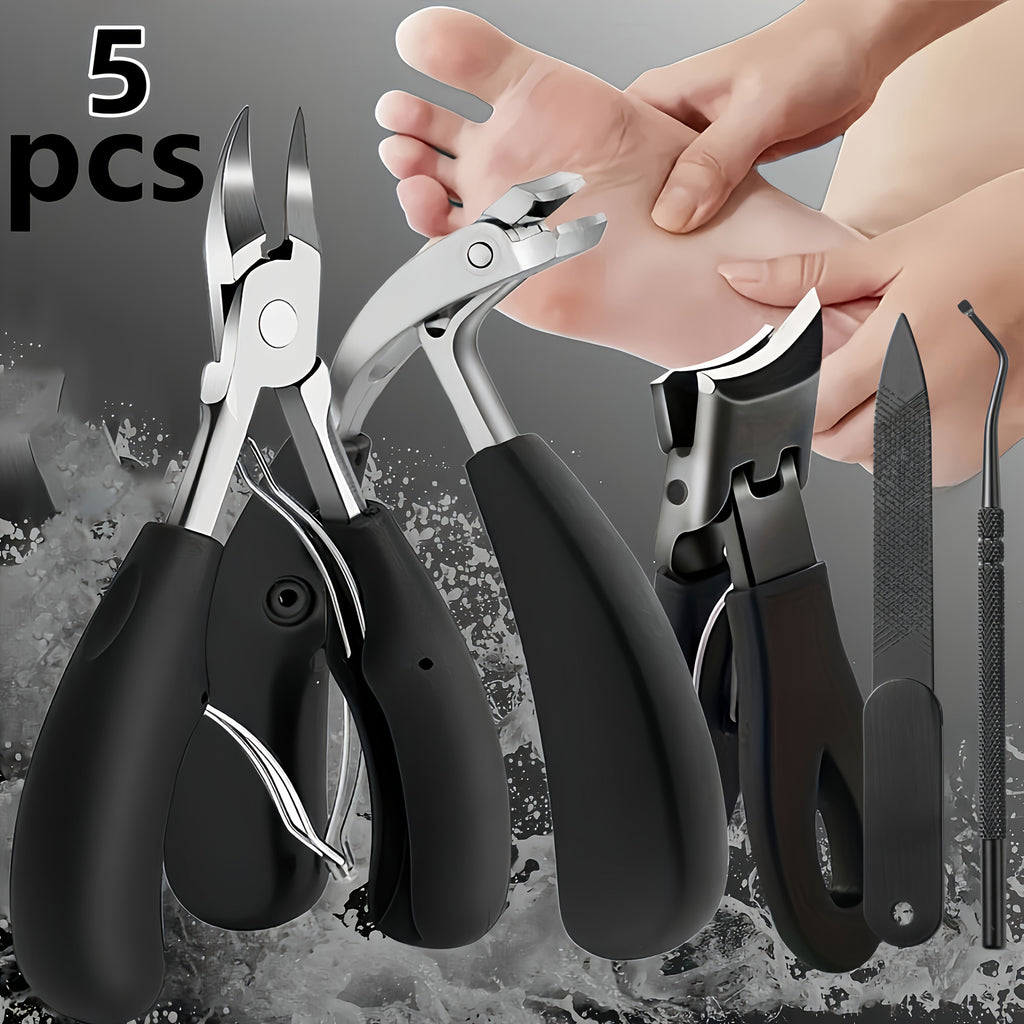 Angled-Jaw Nail Clipper Set, Five-Piece Black-Handle Kit with 25-Degree Tool, Lifter and File — image 10