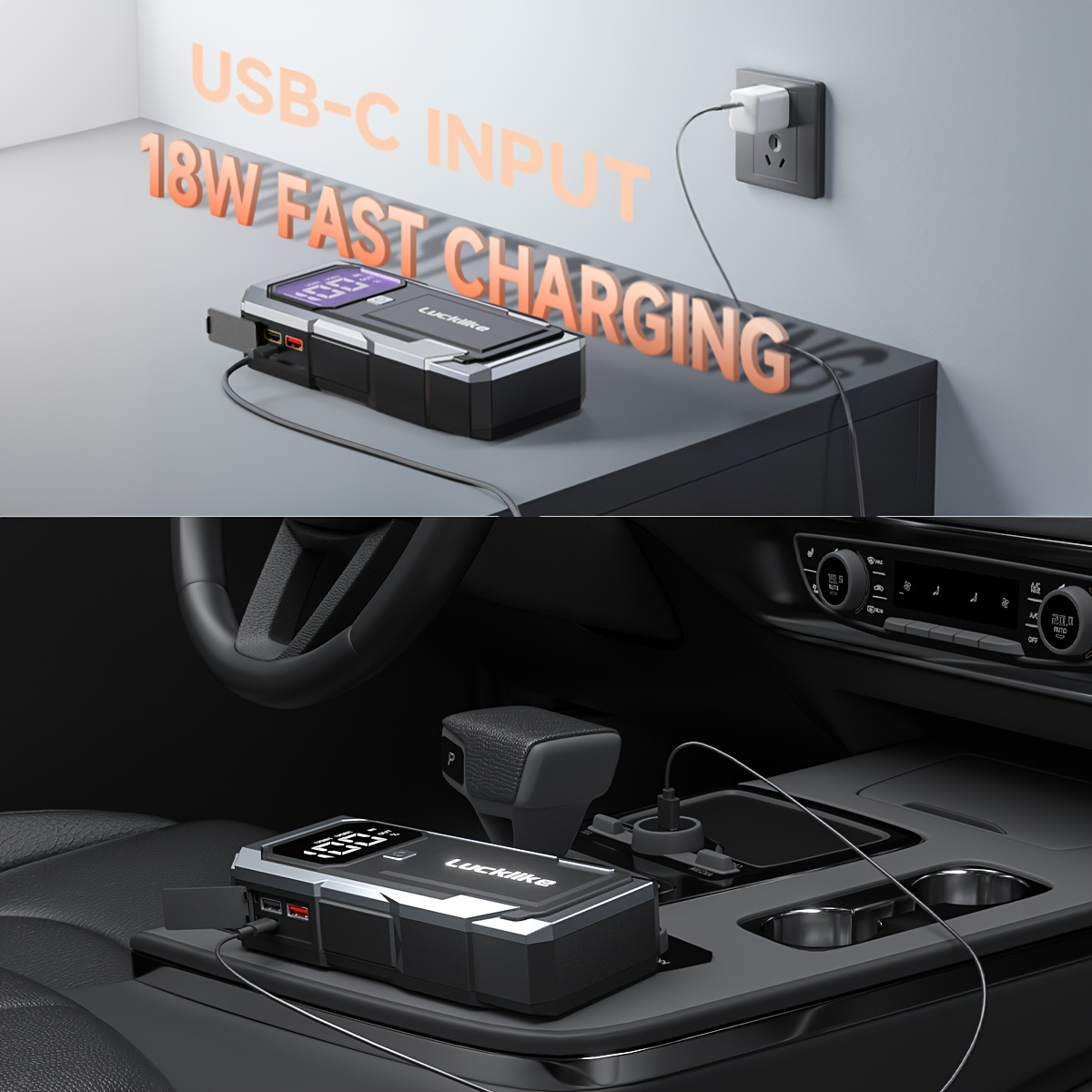 Battery Jump Starter 5000A 3000A Peak for Gas Diesel Engines QC3.0 18W Fast Charge USB-C Recharge for Garden, Patio and Yard 