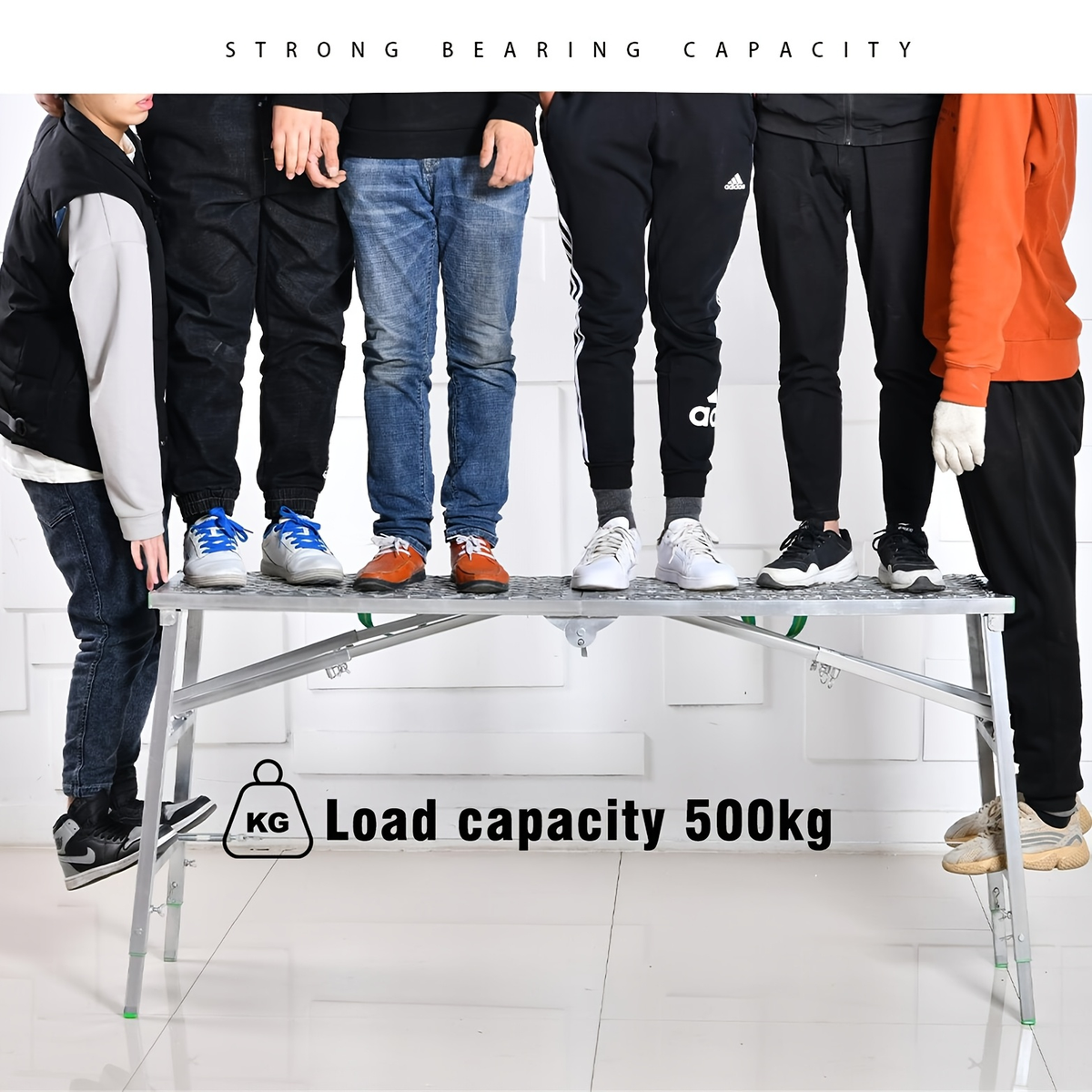 Scaffolding Work Platform Folding Steel Step Ladder Adjustable Height Portable Drywall Bench for Garden, Patio and Yard Use —
