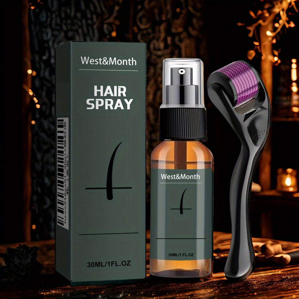 Beard Growth Spray Kit for Men 30ml Ginseng Ginger Extract Beard Moisturizer with 0.25mm Microneedle Derma Roller for Fuller 