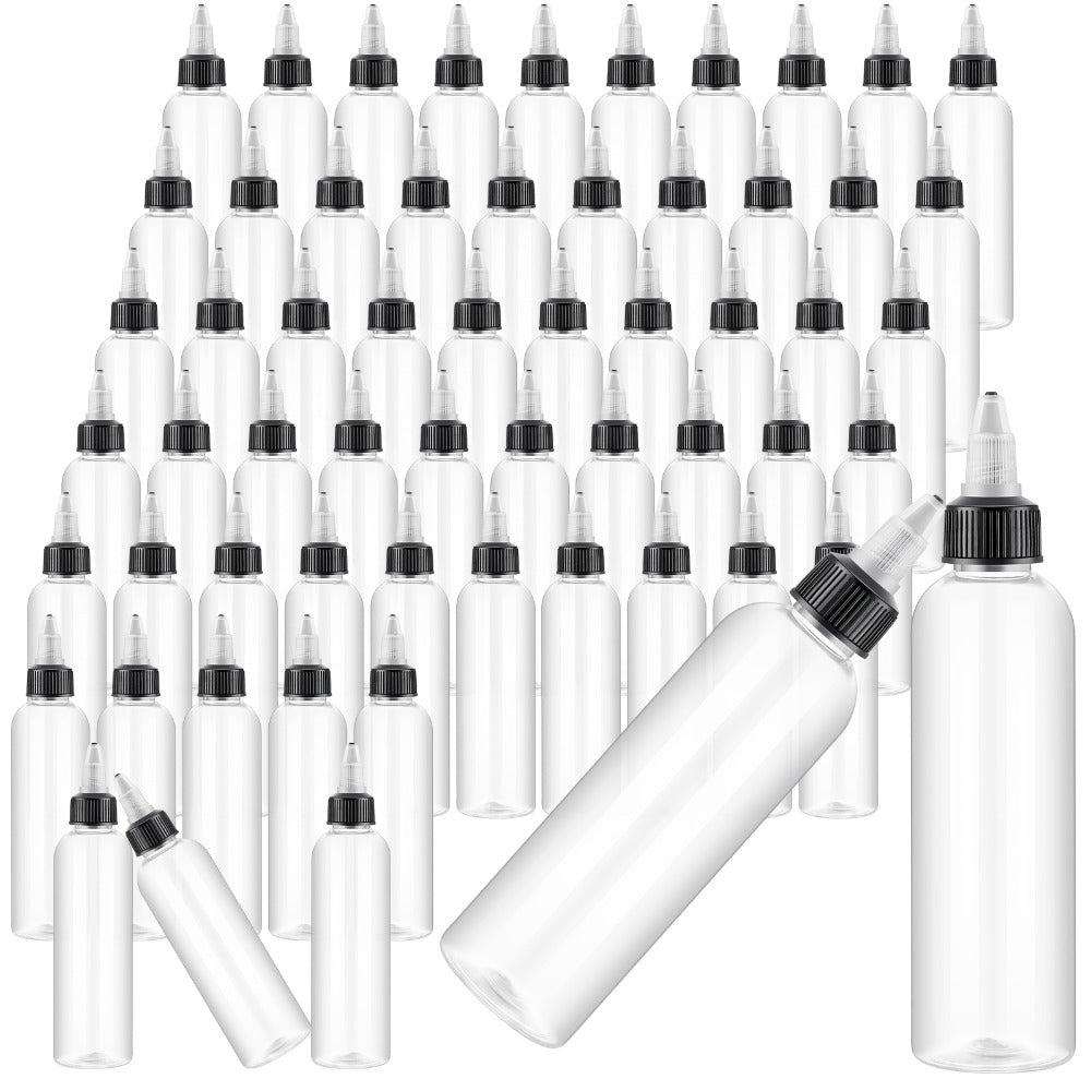 Squeeze Bottles 4oz 100 Pack with Twist Top Caps Empty Plastic Refillable Dispensing Bottles BPA Free for Hair Oil Essential 