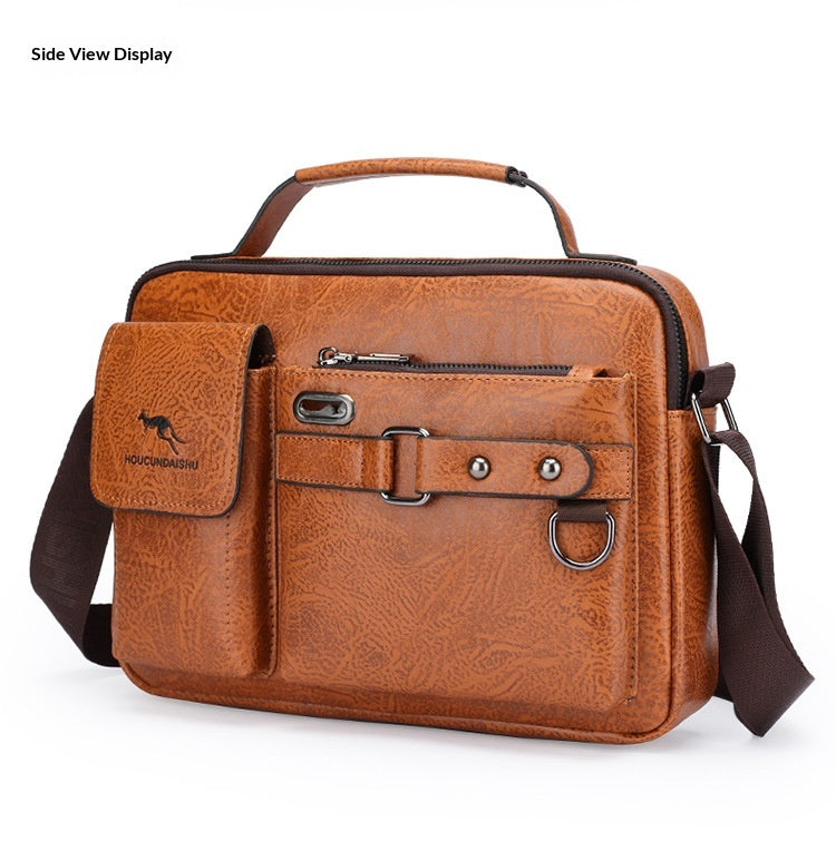 Men's Large Capacity PU Shoulder Bag Retro Business Style