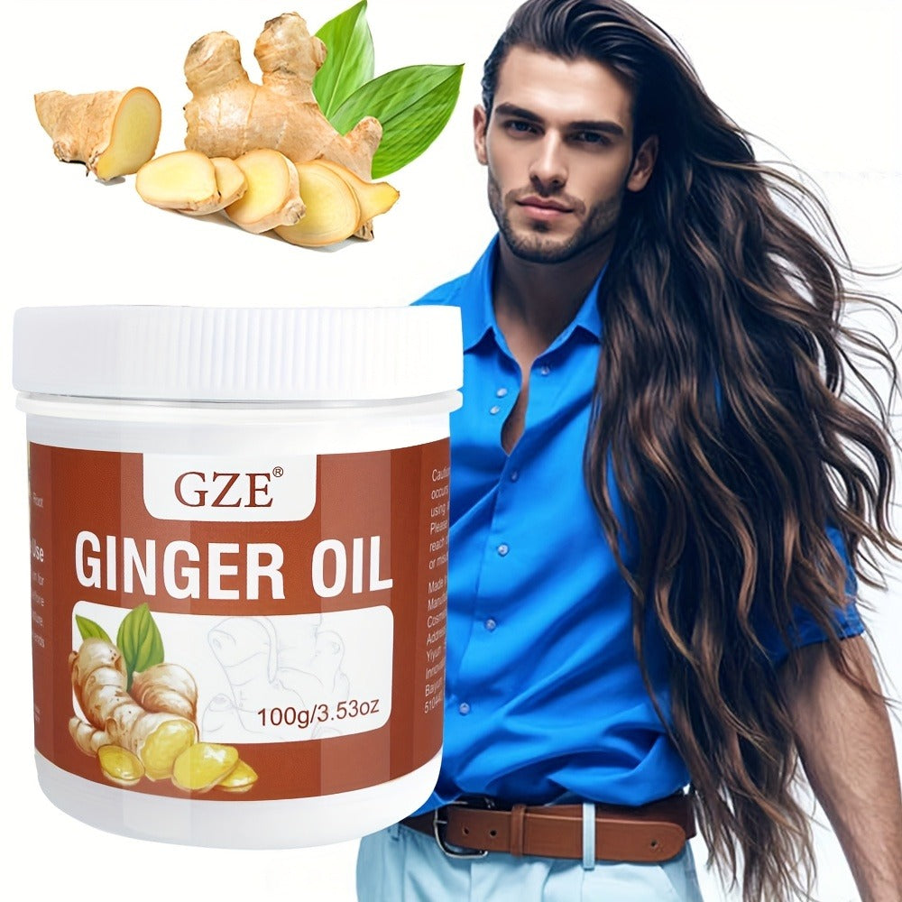 Hair Oil GZE Ginger 100g White Screw-Lid Jar with 3.53oz Label for Hair and Scalp Application — image 1