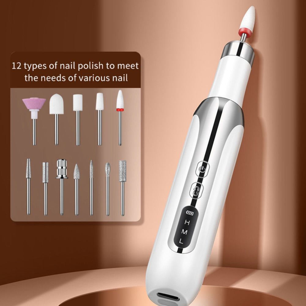 Electric Nail Drill Cordless USB Rechargeable Pen with Bit and Sanding Band Set in Gold or White — image 10