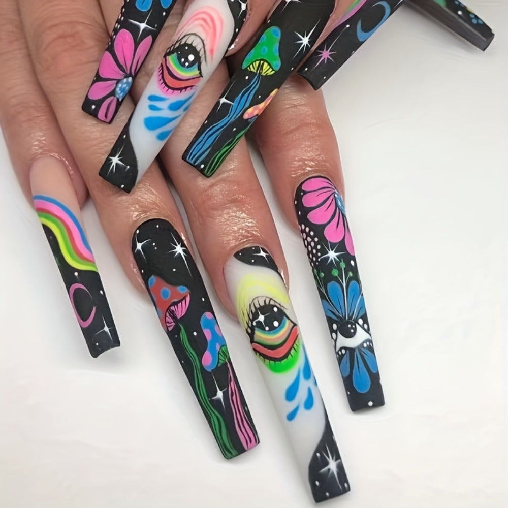 120-Piece Extra-Long Press On Nails Set in Five Boxes with Cosmic and Floral Designs — image 8