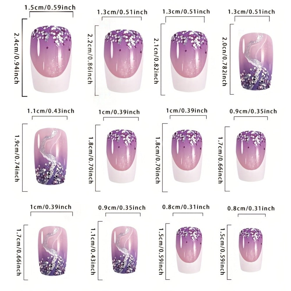 Press On Nails 216-Piece Medium Square Set with Ombre Gradient, White French-Tip and Marble Designs — image 4