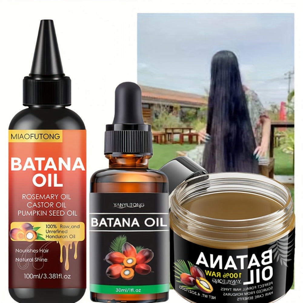 Three-Piece Batana Hair Care Kit with 3.38 oz Pointed Oil Bottle, Dropper and Cream Formats — image 6