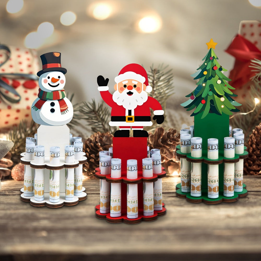 Three-Piece Santa, Snowman and Christmas Tree Rolled-Money Display Set with Ten Slots Each — image 2