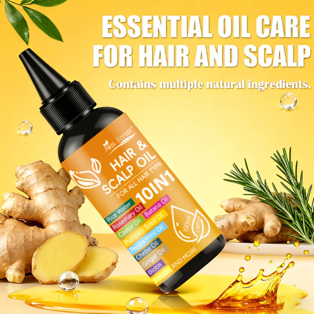 Hair Oil 10-in-1 100ml Pointed-Applicator Bottle with Ginger, Rosemary, Castor, Batana, Rice Water and Biotin — image 3