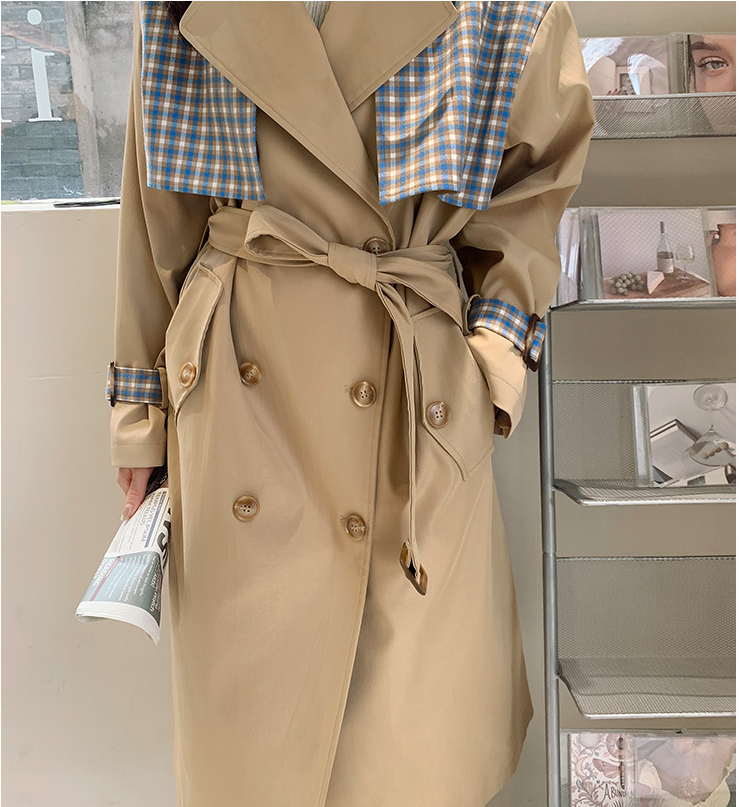 Women Plaid Stitching Popular Coat Jacket