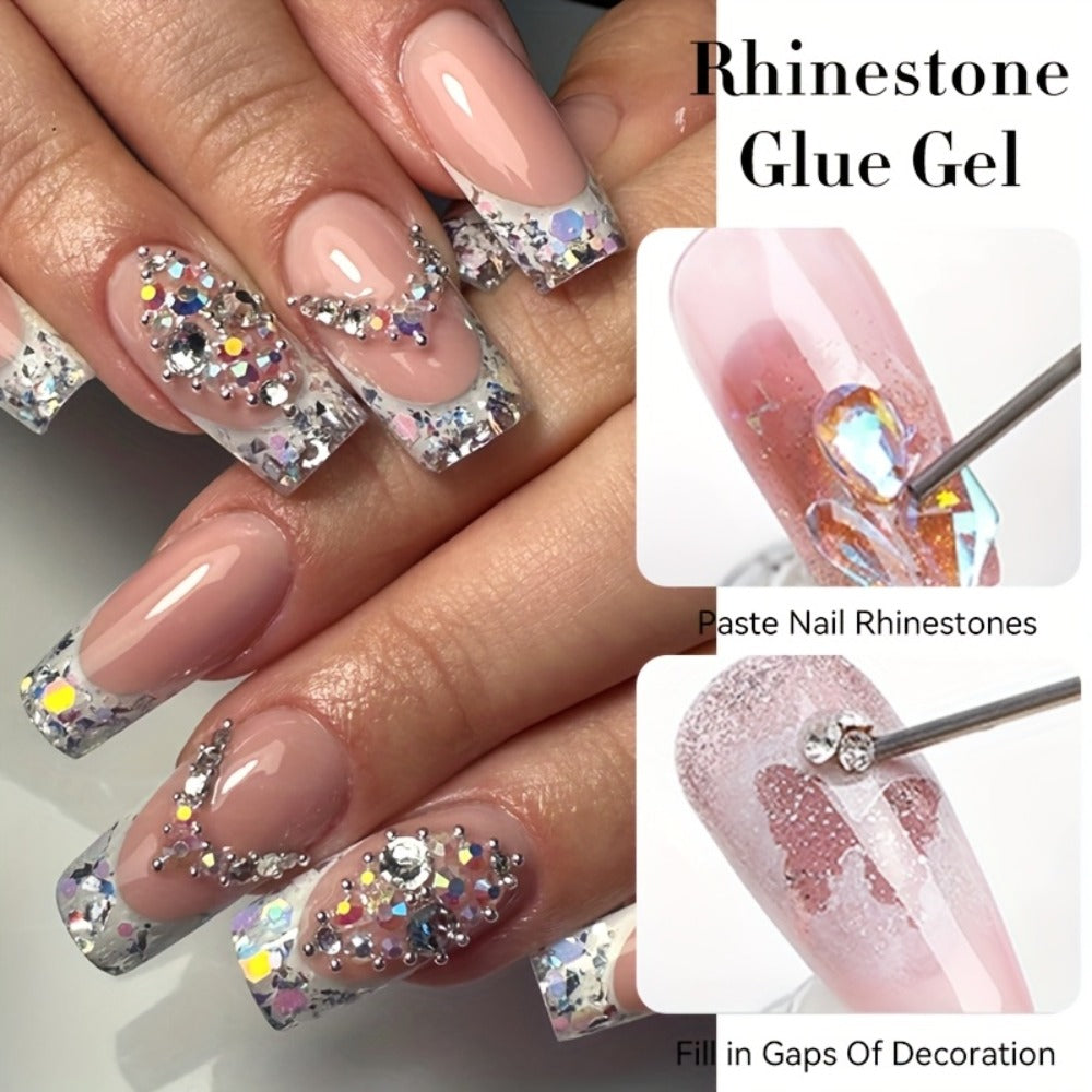 Nail Rhinestone Adhesive Gel 2pcs 0.34oz Clear Sticky Glue for 3D Nail Art Gems Charms Crystals Drill Jewelry — image 6