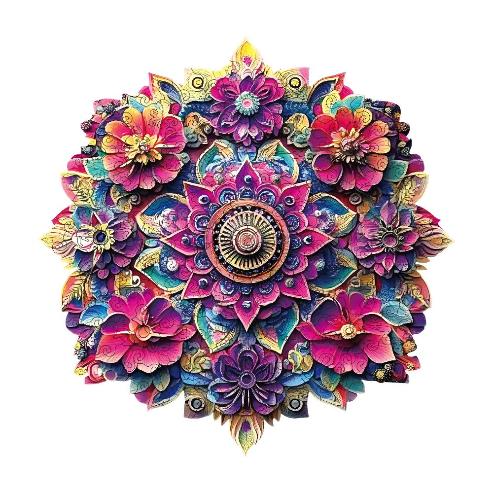 Floral Mandala Wooden Jigsaw Puzzle with Irregular Pieces and S, M and L Options from 5.31 to 11.02 Inches — image 10