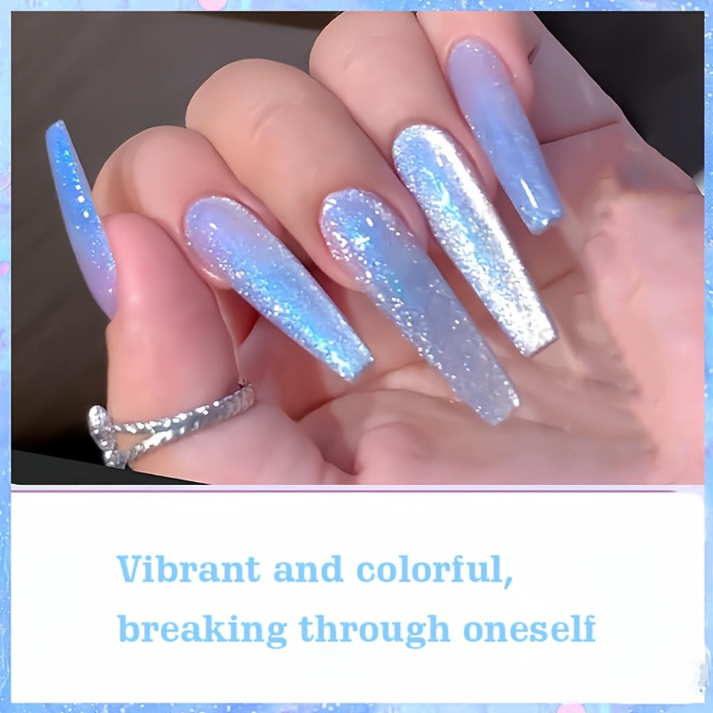 Gel Nail Polish in 10ml Light-Blue Aurora Magnetic Cat-Eye with Holographic Iridescent Shimmer and UV/LED Soak-Off Cure — ima