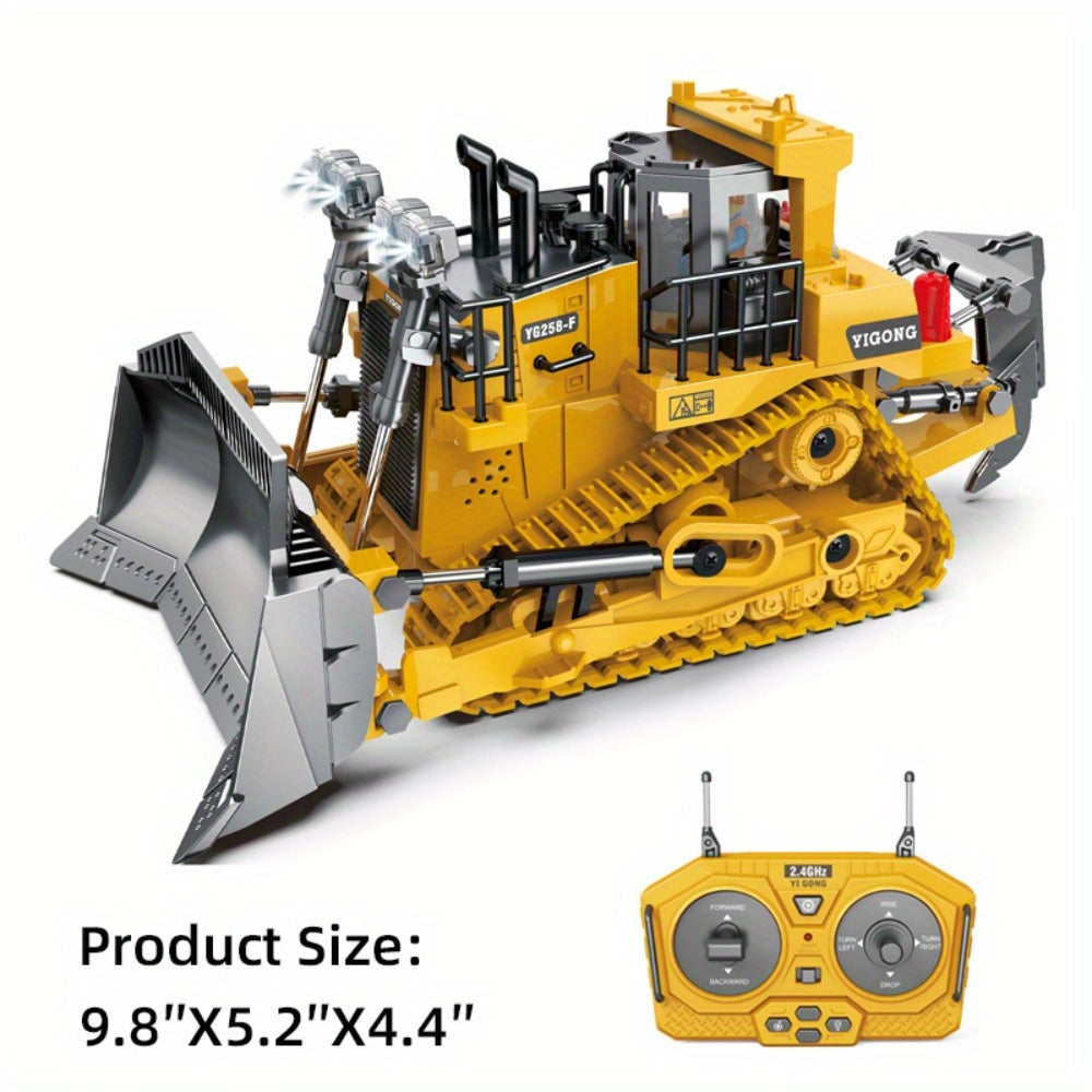 RC Construction Vehicle Toy Set 2.4GHz Remote Control Excavator Bulldozer Dump Truck Loader with Alloy Head LED Lights & Soun