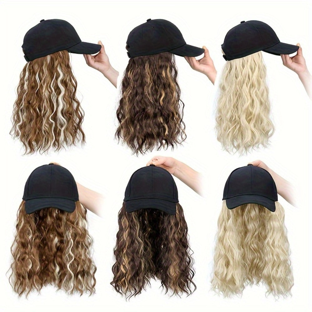 Synthetic Wig 18-Inch Curly-Wavy Baseball Cap Style in Three Highlighted Color Codes for Daily Wear — image 11