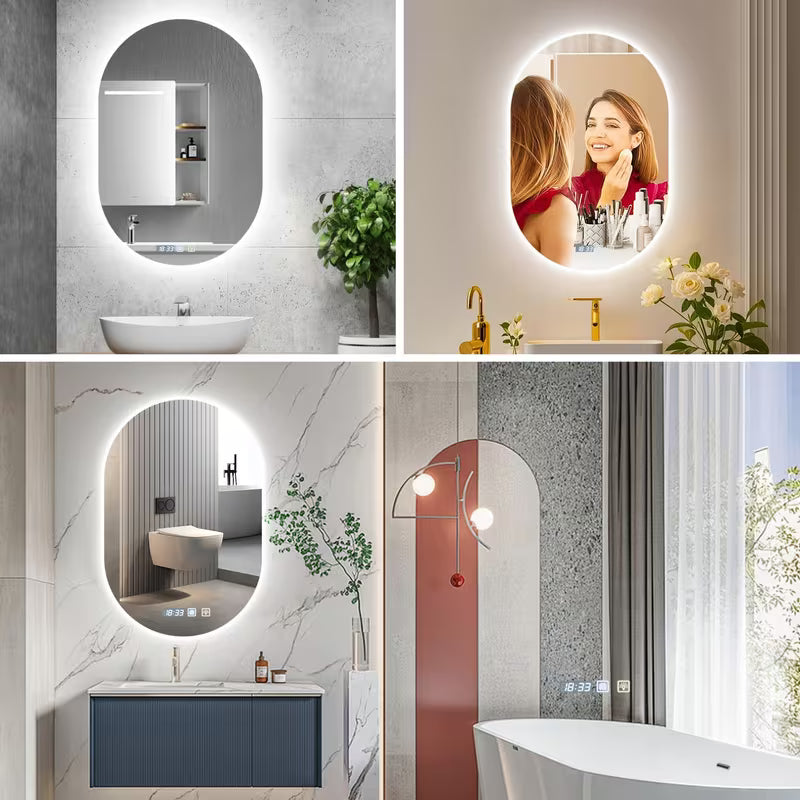 30x20 in LED Bathroom Mirror with Anti-Fog and Lights