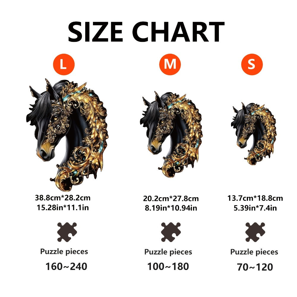 Ornate Horse Silhouette Wooden Jigsaw Puzzle with Gold-Tone Scrollwork in Three Size Options for Display — image 3