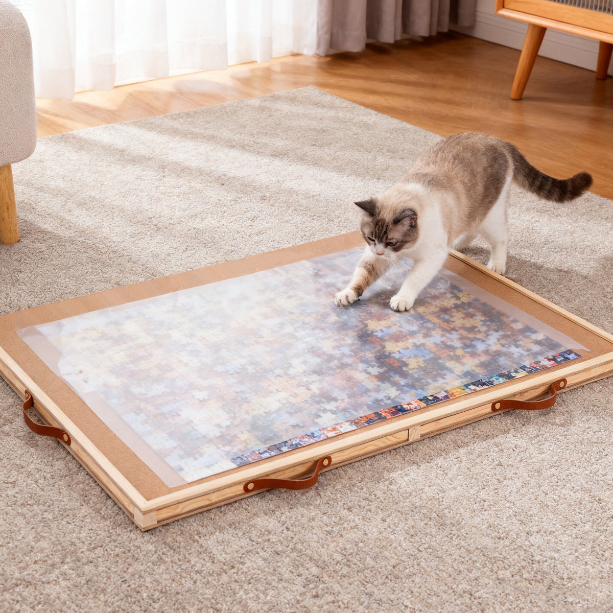 Jigsaw Puzzle Table 35"x27" with 360° Rotating Turntable & Easy-Pull Handle Drawers – Large Puzzle Board Organizer with Dust 