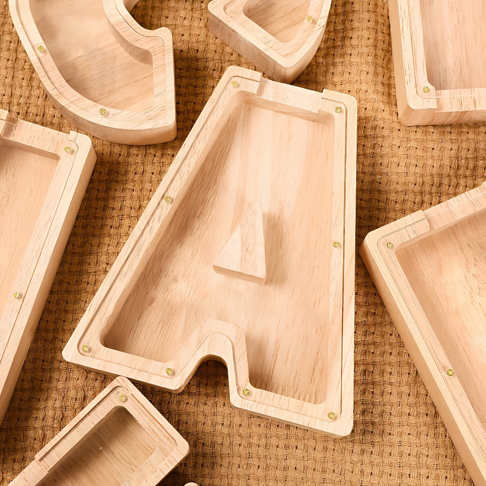 Wooden Alphabet Letter Piggy Bank – Personalized Coin Bank for Kids Boys & Girls | Cute Money Saving Box Birthday Gift for Ch
