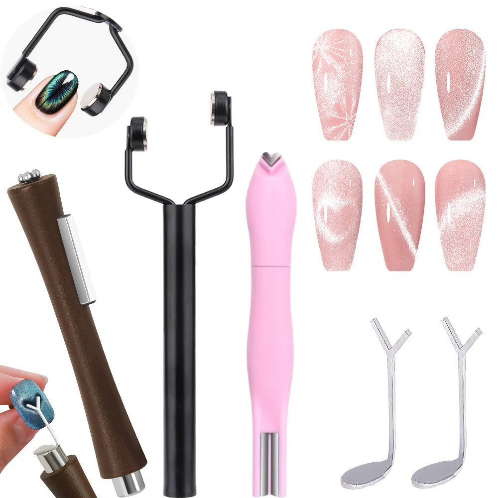 4-in-1 Y-Shaped Cat Eye Nail Magnet Stick Double Head – Heart & Multi-Pattern Magnetic Tool for Cat Eye Gel Polish Nail Art —
