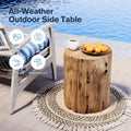 Outdoor Side Table Faux Wood Tree-Stump Design in Magnesia with Cylindrical Form and Brown Finish — image 1