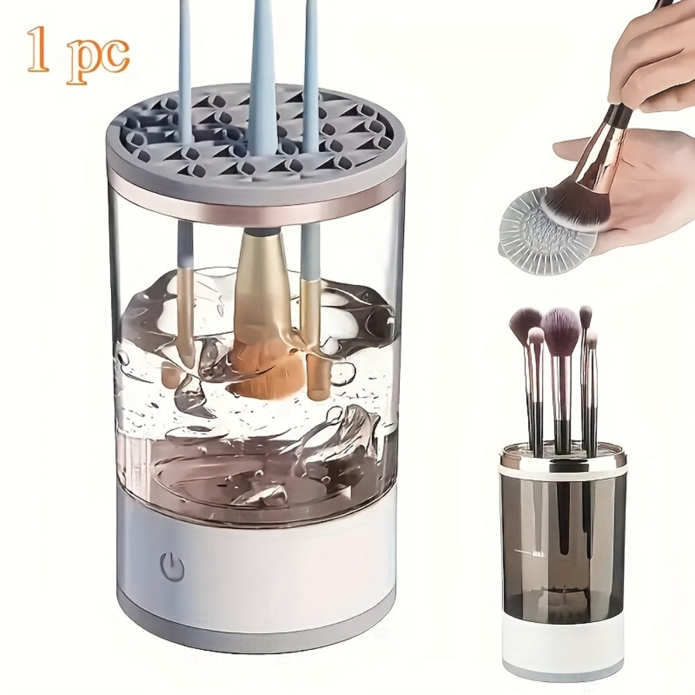 Electric Makeup Brush Cleaner & Dryer USB Powered Automatic Spinner Fast Drying Odorless Transparent Design Dual-Section Brus