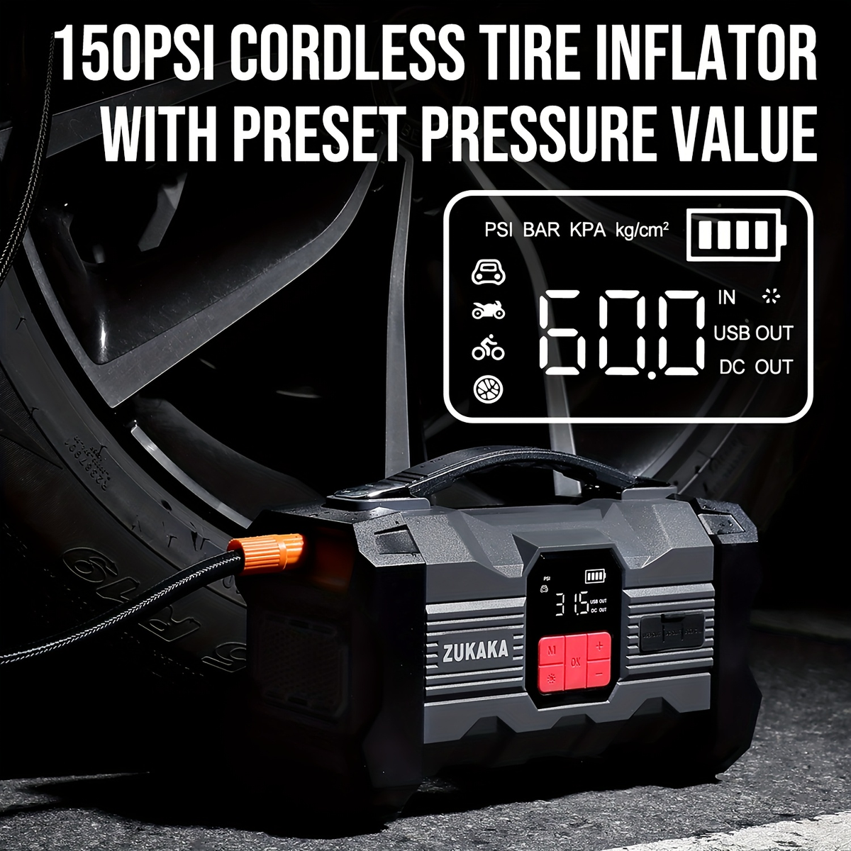Jump Starter with Air Compressor 9000A Peak 10-in-1 150 PSI for All Gas 10L Diesel 12V USB USB-C Digital for Garden, Patio an
