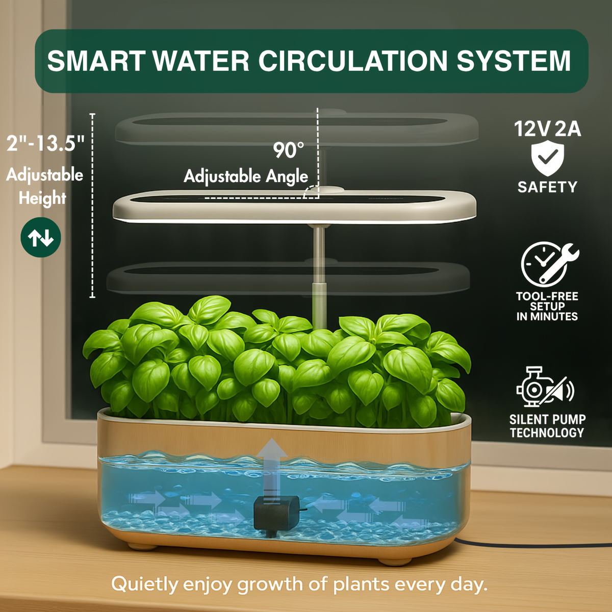 Hydroponic Garden Kit 14-Pod with LED Grow Light – Smart Timer, Quiet Pump & 1.32 Gal Tank, 75-Piece Indoor Herb Garden Syste