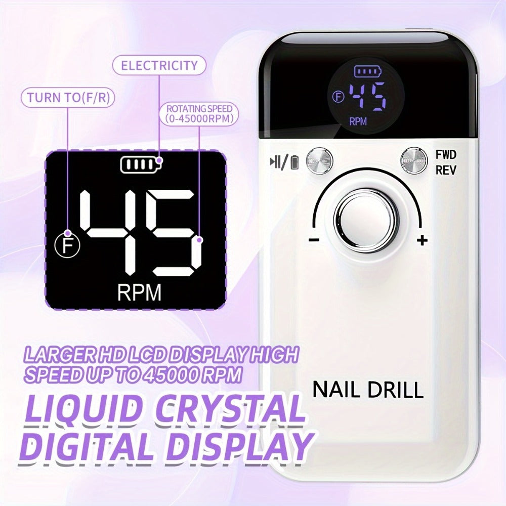 Electric Nail Drill 45000 RPM Rechargeable Kit with LCD Display and V6 Pink or White Options — image 4