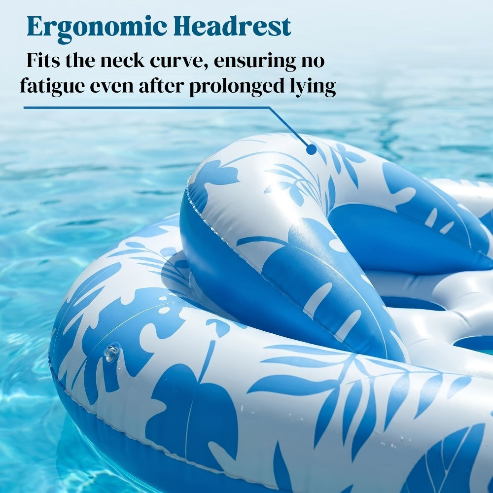 Blue-and-White Inflatable Pool Lounger with Backrest, Cup Holder and 77 x 50-Inch Pictured Size — image 6