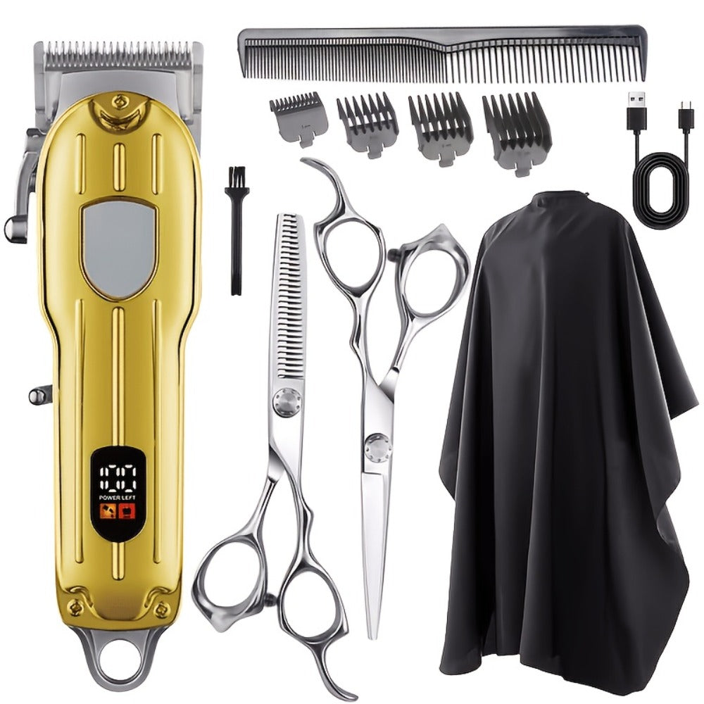 Barber Hair Clipper Kit for Men – USB Rechargeable Digital Size Adjustment, Complete Set with Scissors & 4 Limit Combs — imag